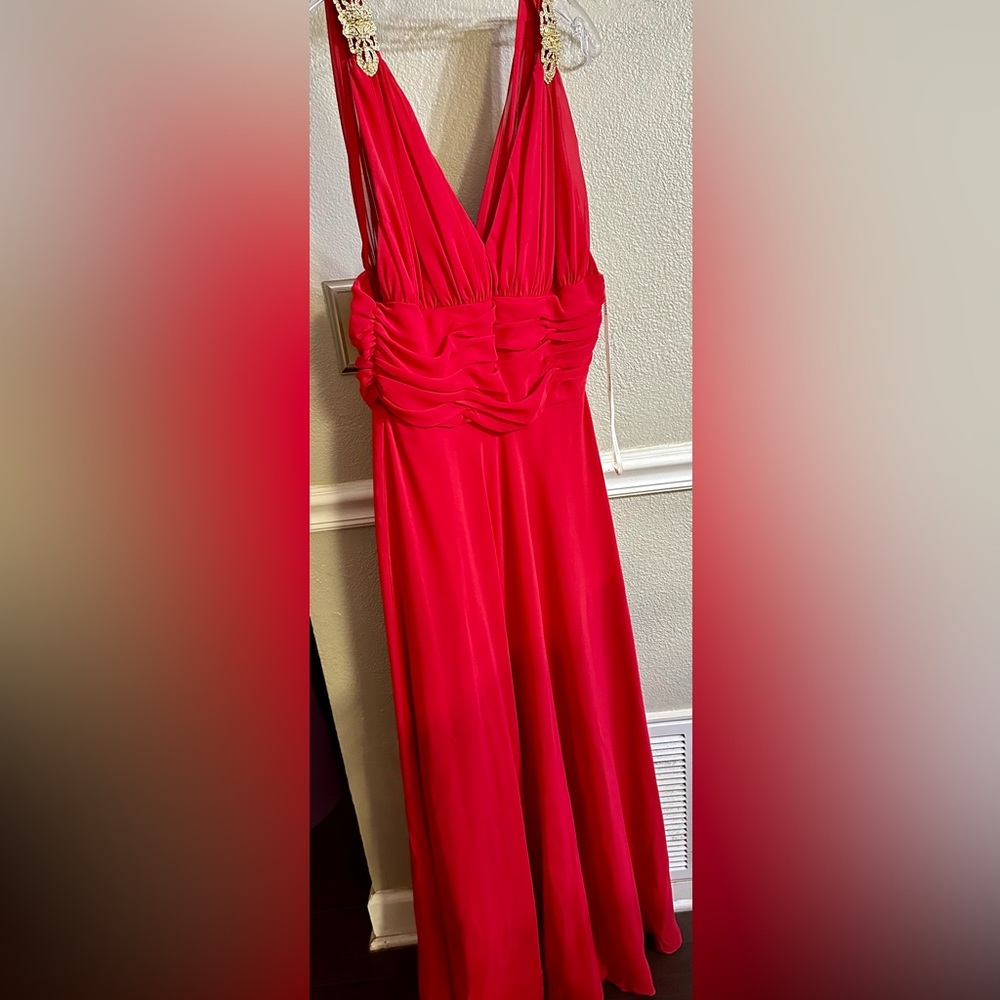 Floor length formal gown, red, size 13/14